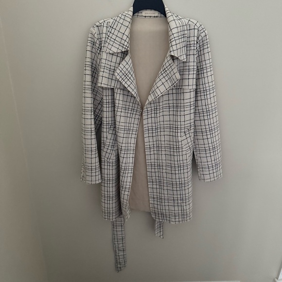 Anthropologie Solitaire Faux Suede Beige Plaid Belted Trench Coat - Picture 3 of 11